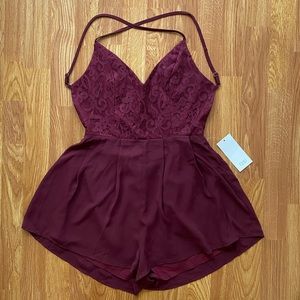 Spaghetti strap backless burgundy Tobi romper